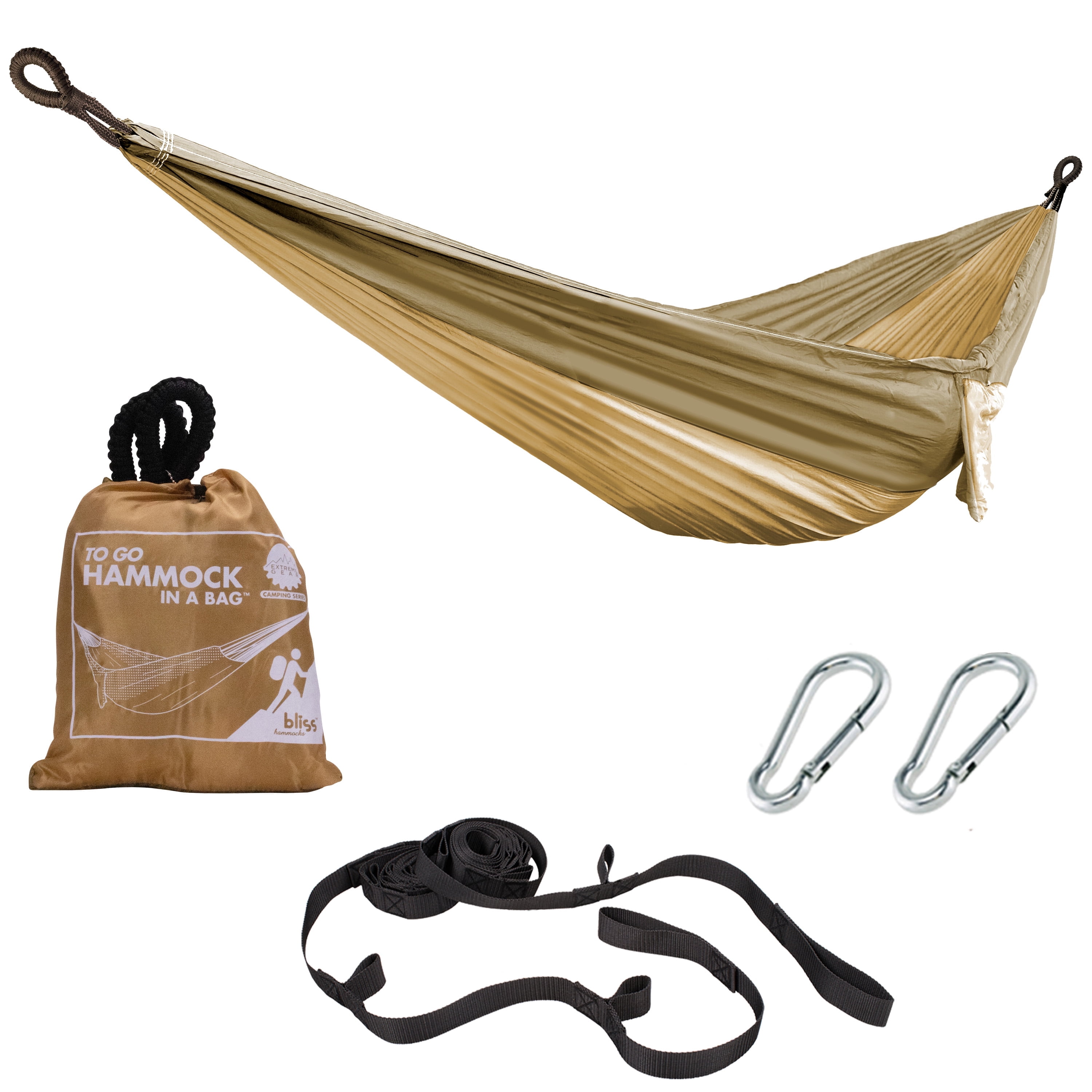Bliss Hammocks Portable Travel Camping Hammock in a Bag W Adjustable Tree Straps 54 inch Wide 350 lb. Capacity Desert Storm