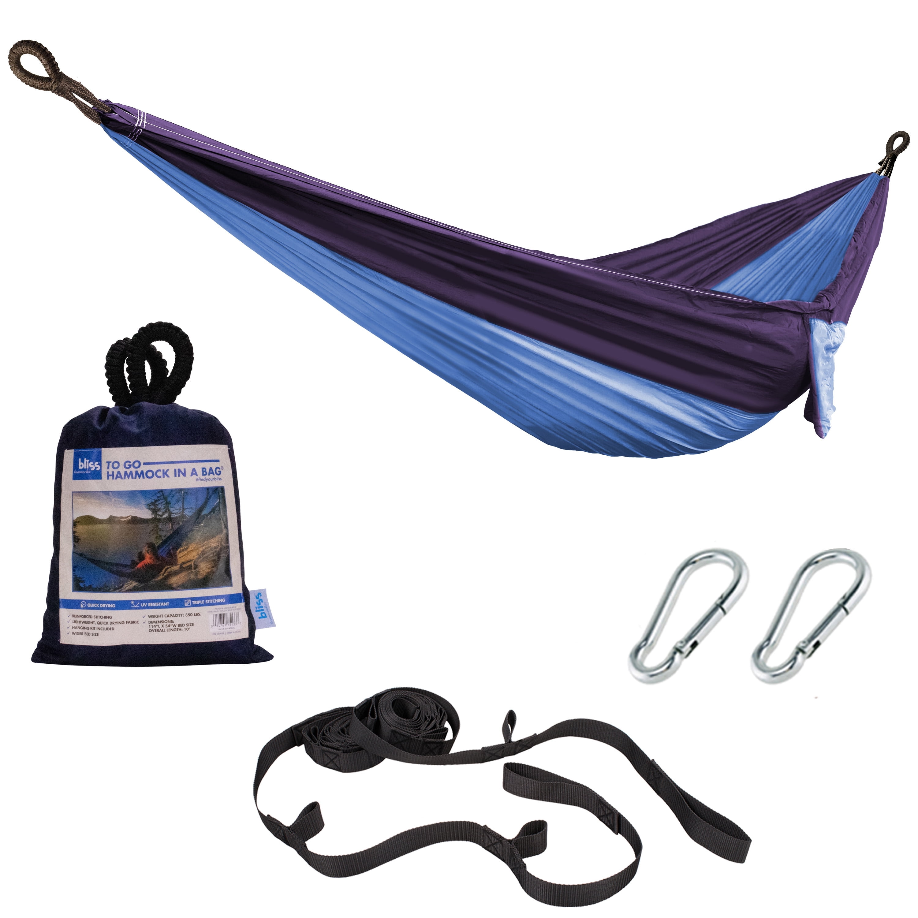 Bliss Hammocks Portable Travel Camping Hammock in a Bag W/ Adjustable Tree Straps, 54-inch Wide, 350 lb. Capacity (Royal Bliss)