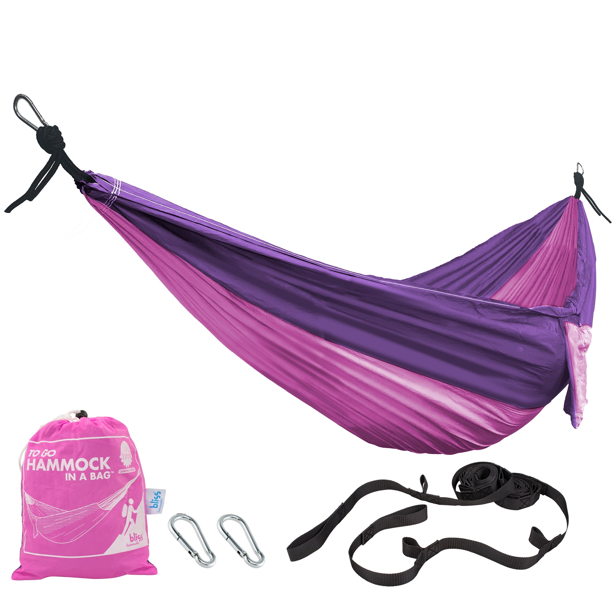 Bliss Hammocks Hammock in a Bag with Carabiner Hooks and Tree Straps, Pink Purple
