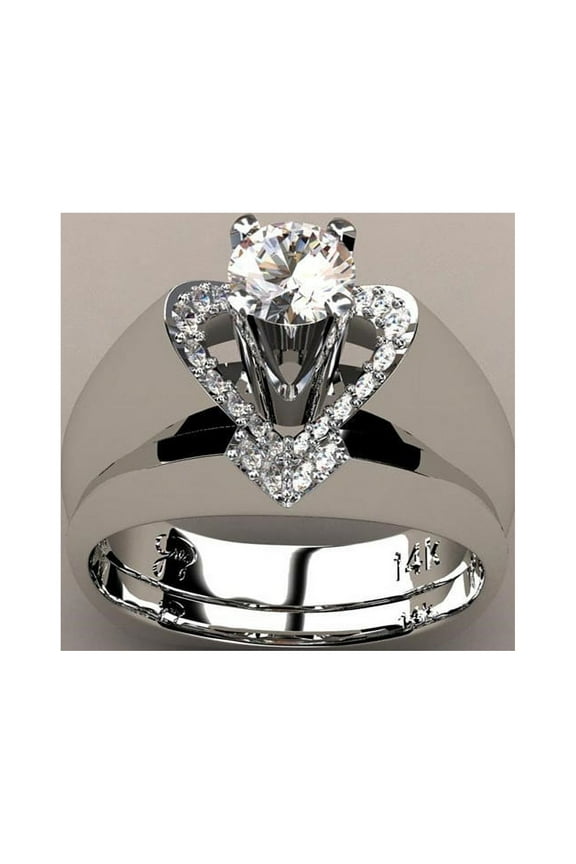 Heart Shaped Simulation Diamond Ring Set in 925 Silver