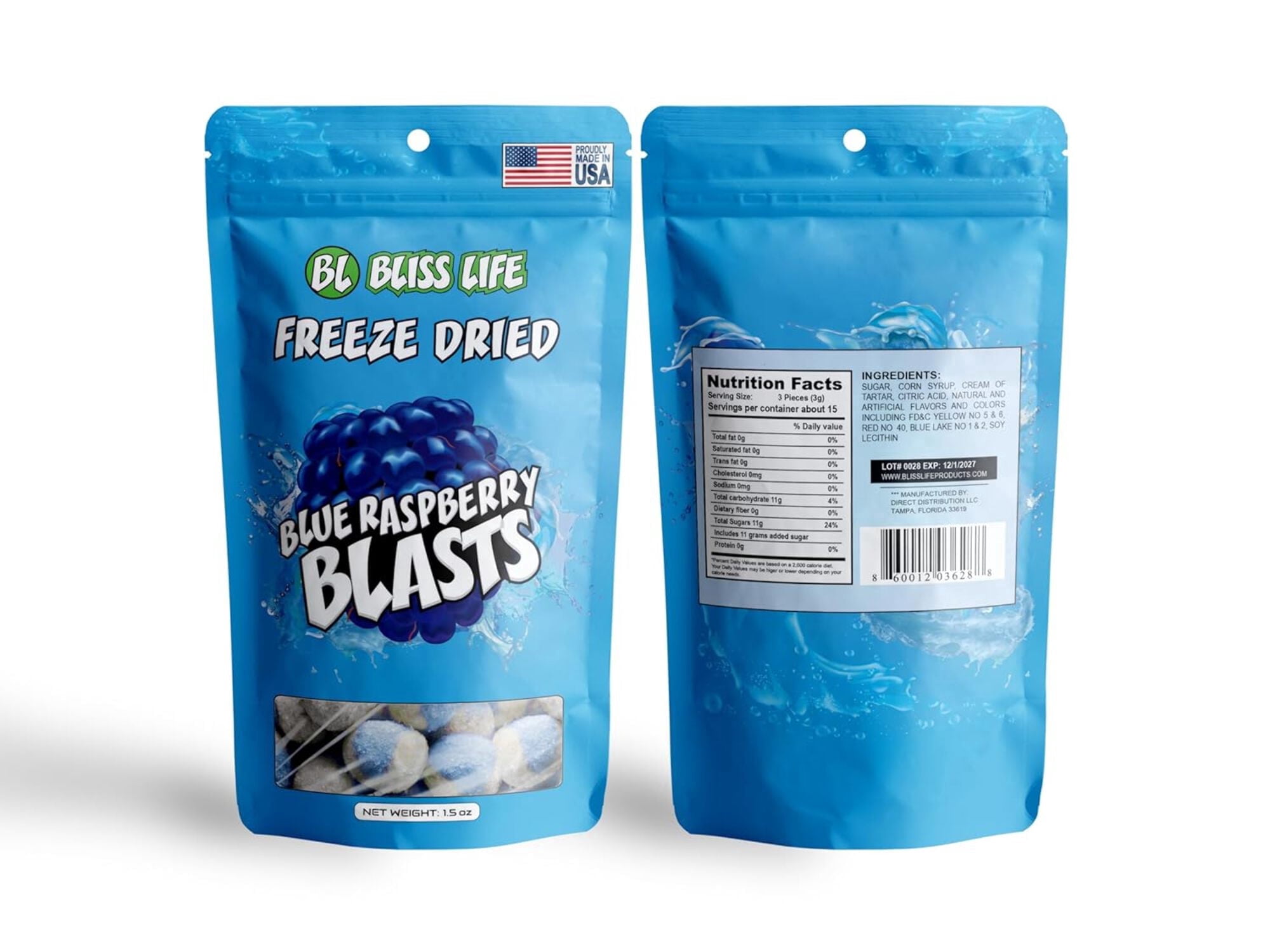 Bliss Life Blue Raspberry Blasts Freeze Dried Candy 1.5 oz, fruit