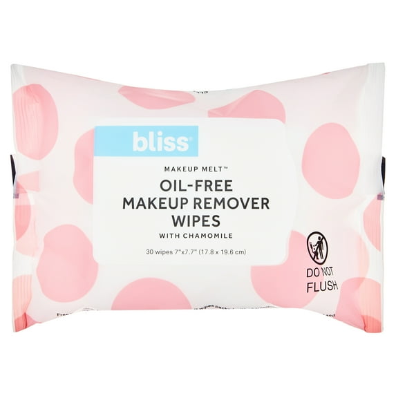 Bliss Makeup Melt Oil-Free Makeup Remover Wipes, Facial Cleansing Wipes for All Skin Types, 30ct