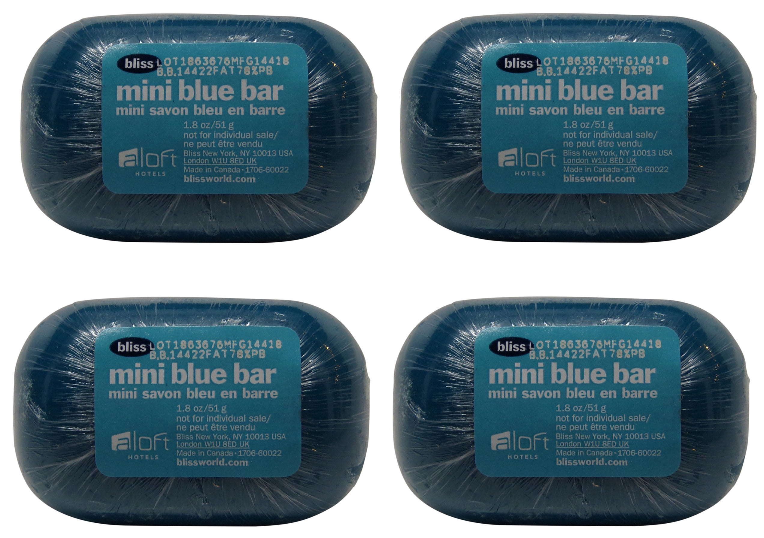 Bliss Mini Blue Bar Soap Lot of 4 Each 1.8oz Bars, Total of 7.2 Oz 