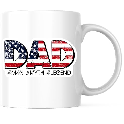 Bliss Monkey Co. American Flag Dad Coffee Mug - Man Myth Legend USA Mug - Patriotic Father 11 Ounce Coffee Mug - Design Printed On Both Sides - High Quality Ceramic - BMCM3238