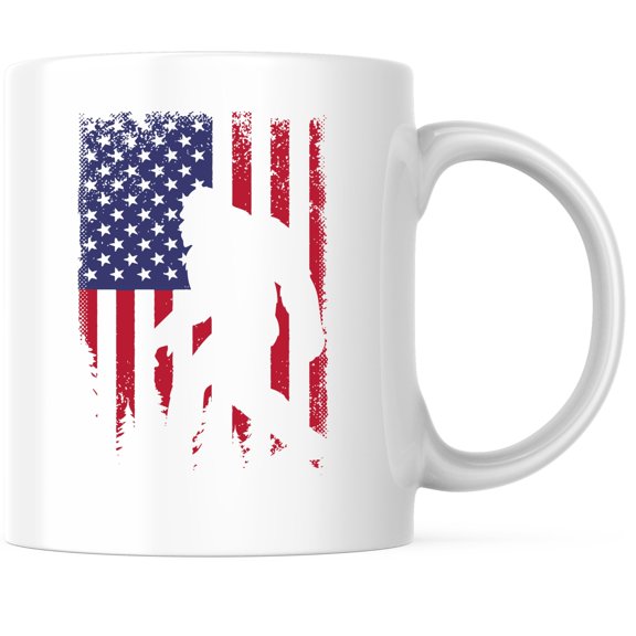 Bliss Monkey Co. American Flag Sasquatch Coffee Mug - Bigfoot USA Flag American Pride Coffee Mug - 11 Ounce Coffee Cup - Premium Ceramic - Design Printed On Both Sides - BMCM02360
