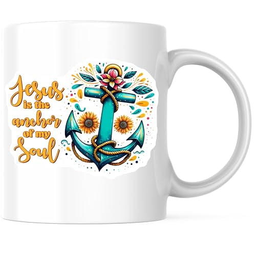Bliss Monkey Co. Anchor of My Soul Coffee Mug - Jesus Christian Themed Mug - Floral Anchor Design 11 Ounce Coffee Mug - Design Printed On Both Sides - High Quality Ceramic - BMCM3120