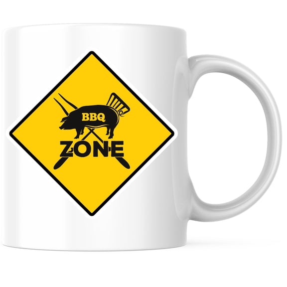 Bliss Monkey Co. BBQ Zone Coffee Mug - Barbecue Grill Chef Magnet - Grill Master Coffee Mug - 11 Ounce Coffee Mug - White Interior & Handle - Design Printed On Both Sides - Glossy Ceramic - BMCM01190