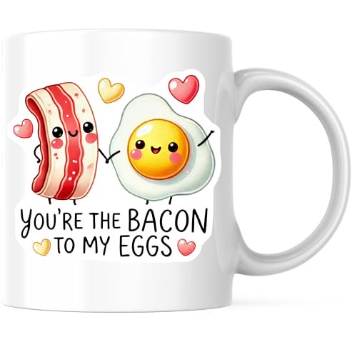 Bliss Monkey Co. Bacon and Eggs Coffee Mug - Cute Cartoon Food Mug - Funny Breakfast Mug - 11 Ounce Mug - Design Printed On Both Sides - High Quality Ceramic - BMCM3352