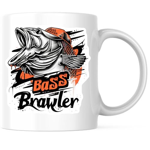 Bliss Monkey Co. Bass Brawler Coffee Mug - Graphic Fish Mug - Funny Fishing Mug - 11 Ounce Coffee Mugs - Design Printed On Both Sides - High Quality Ceramic - BMCM3355