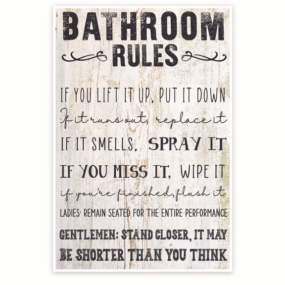 Bliss Monkey Co. Bathroom Rules Poster - Toilet Room Wall Print - Bathroom Humor Poster - Funny Bath Room Wall Art - 12 x 18 Inch Poster - Unframed - Premium 100lb Gloss - Made In USA - BMCP077