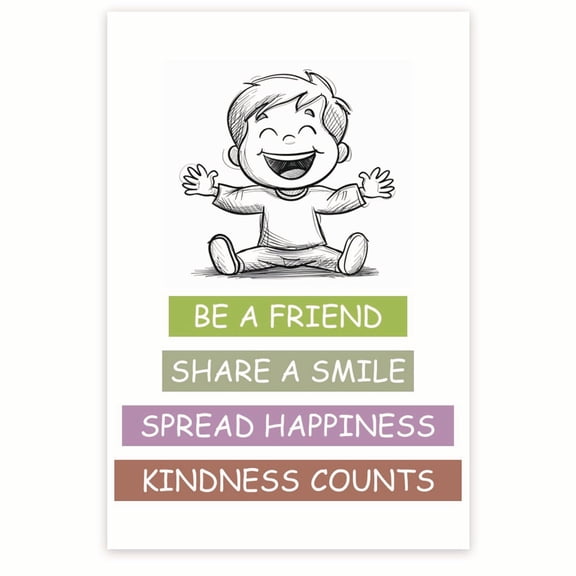 Bliss Monkey Co. Be A Friend Share A Smile Spread Happiness - Positive Inspiring Empowering Classroom Poster - 12 x 18 Inch Poster - Unframed - Premium 100lb Gloss - Made In USA - BMCP052