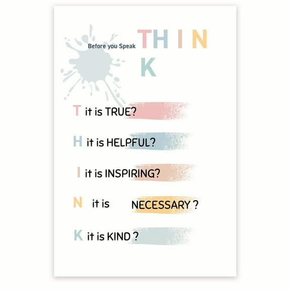 Bliss Monkey Co. Before You Speak THINK Poster - Positive Encouraging Communication Skills Poster - Empathy Words Matter 12 x 18 Inch Poster - Unframed - Premium 100lb Gloss - Made In USA - BMCP0288