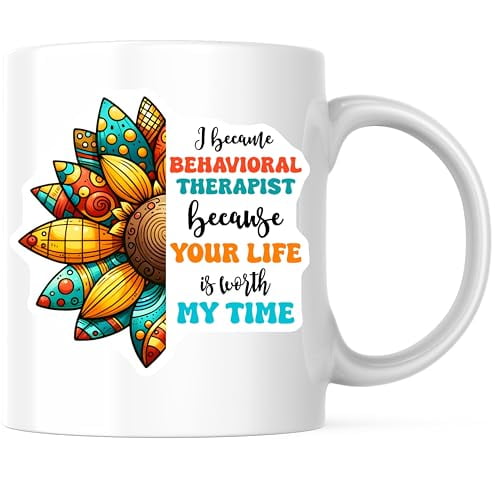 Bliss Monkey Co. Behavioral Therapist Sunflower Coffee Mug - Mental Health Mug - Appreciation Gifts - 11 Ounce Ceramic Mug - Design Printed On Both Sides - High Quality Ceramic - BMCM3172