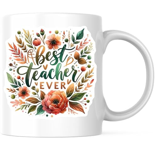 Bliss Monkey Co. Best Teacher Ever Coffee Mug - Inspirational Teacher Gift - 11 Ounce Mug for Educators - Premium Ceramic - Design Printed On Both Sides - BMCM04413
