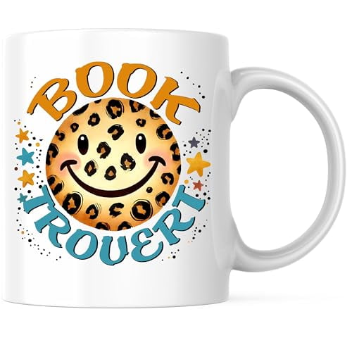 Bliss Monkey Co. Book Lover Coffee Mug - Funny Leopard Print Reader Mug - Cute Smile Design 11 Ounce Coffee Cup - Premium Ceramic - Design Printed On Both Sides - BMCM02746