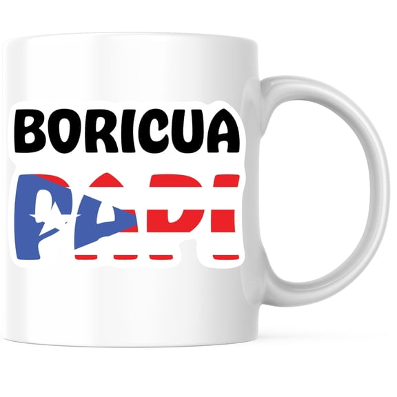 Bliss Monkey Co. Boricua Papi Puerti Rican Flag Coffee Mug - Puerto Rican Pride - 11 Ounce Coffee Mug - Printed On Both Sides - Microwave & Dishwasher Safe - White Handle & Interior - BMCM00800
