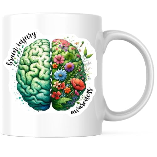 Bliss Monkey Co. Brain Injury Awareness Coffee Mug - Floral Brain Art - 11 Ounce Ceramic Mug - Design Printed On Both Sides - High Quality Ceramic - BMCM3253
