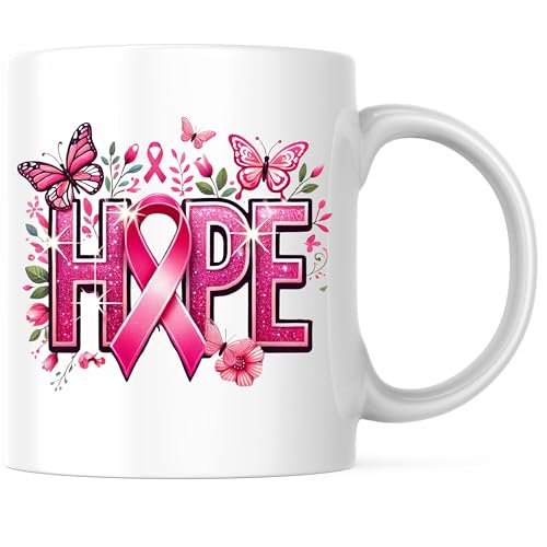 Bliss Monkey Co. Breast Cancer Awareness Coffee Mug - Hope Inspirational Butterfly Mug - 11 Ounce Ceramic Cup - Premium Ceramic - Design Printed On Both Sides - BMCM02871