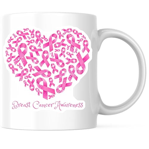 Bliss Monkey Co. Breast Cancer Awareness Coffee Mug - Pink Ribbon Heart Mug - Supportive Mug - 11 Ounce Mug - Design Printed On Both Sides - High Quality Ceramic - BMCM3369