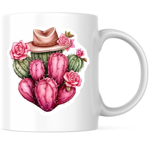 Bliss Monkey Co. Cactus Coffee Mug - Cowboy Hat and Roses Design Mug - Southwestern Style 11 Ounce Coffee Mugs - Design Printed On Both Sides - High Quality Ceramic - BMCM3384