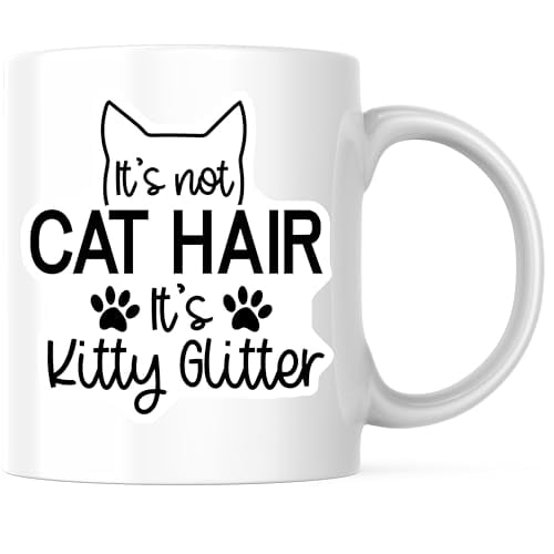Bliss Monkey Co. Cat Hair Kitty Glitter Coffee Mug - Funny Cat Lover Mug - 11 Ounce Ceramic Cup - Premium Ceramic - Design Printed On Both Sides - BMCM04112