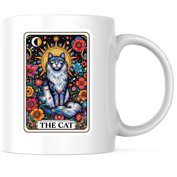 Bliss Monkey Co. Celestial Cat Coffee Mug - Colorful Starry Night Design - 11 Ounce Cat Lover's Mug - Premium Ceramic - Design Printed On Both Sides - BMCM04448