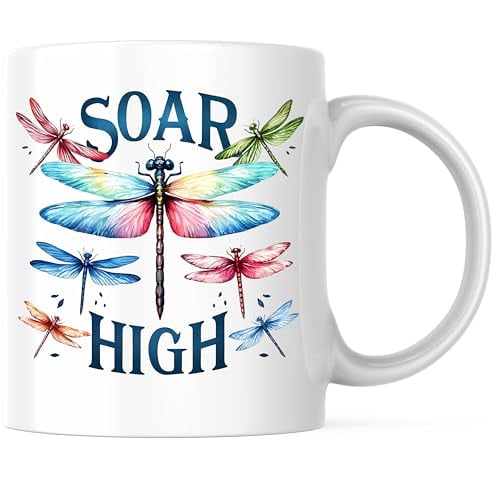 Bliss Monkey Co. Cheerful Dragonfly Coffee Mug - Inspirational Ceramic Mug - Soar High Vibrant Fly Mug - 11 Ounce Coffee Cup - Premium Ceramic - Design Printed On Both Sides - BMCM02691