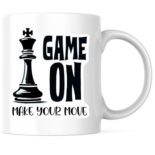 Bliss Monkey Co. Chess Coffee Mug - Game On Make Your Move - Strategy Board Game Cup - 11 Ounce Coffee Mugs - Design Printed On Both Sides - High Quality Ceramic - BMCM3183