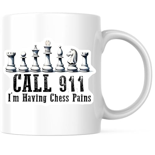 Bliss Monkey Co. Chess Pains Coffee Mug - Call 911 Chess Mug - Funny Chess Lover Mug 11 Ounce Coffee Mug - Design Printed On Both Sides - High Quality Ceramic - BMCM3197