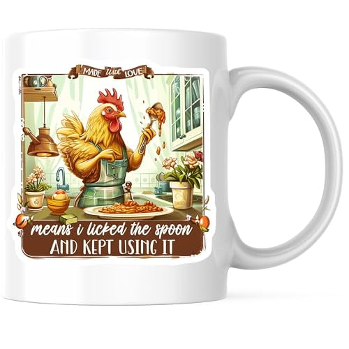Bliss Monkey Co. Chicken Kitchen Coffee Mug - Retro Funny Cooking Mug - 11 Ounce Ceramic Farmhouse Cup - Premium Ceramic - Design Printed On Both Sides - BMCM04362