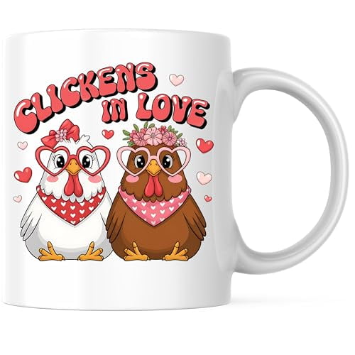 Bliss Monkey Co. Chickens in Love Coffee Mug - Cute Valentine's Day Coffee Mug - Adorable Chicken Couple 11 Ounce Coffee Mug - Premium Ceramic - Design Printed On Both Sides - BMCM03050