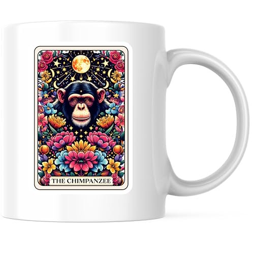 Bliss Monkey Co. The Chimpanzee Retro Coffee Mug - Bold Animal Art Ceramic Mug - Vibrant Floral Design 11 Ounce Mug - Premium Ceramic - Design Printed On Both Sides - BMCM04450