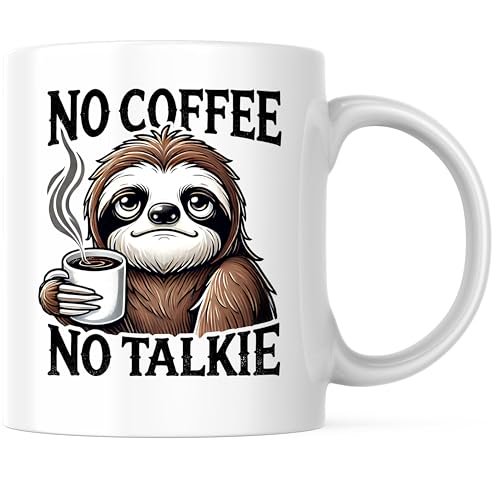 Bliss Monkey Co. No Coffee No Talkie Sloth Coffee Mug - Funny Wake-Up Mug - Hilarious Animal Design 11 Ounce Coffee Cup - Premium Ceramic - Design Printed On Both Sides - BMCM02776