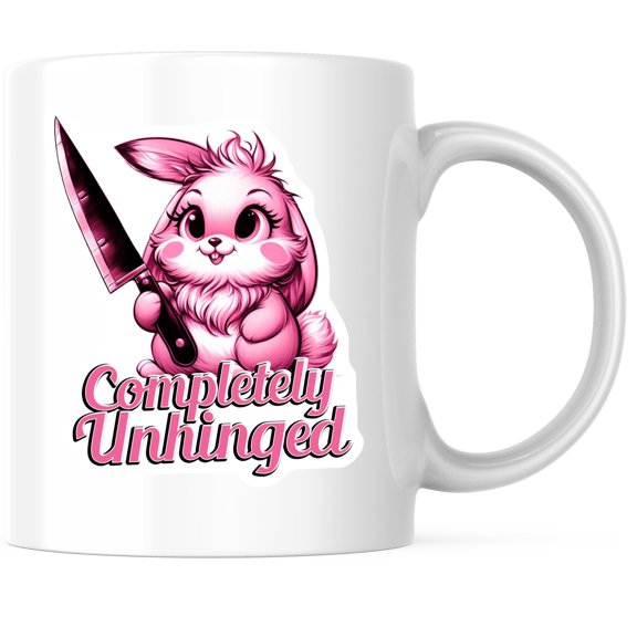 Bliss Monkey Co. Completely Unhinged Coffee Mug - Funny Bunny with Knife Design - Cute and Crazy 11 Ounce Coffee Mug - Premium Ceramic - Design Printed On Both Sides - BMCM04574
