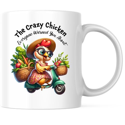 Bliss Monkey Co. The Crazy Chicken Coffee Mug - Funny Kitchen Humor - Cute Cartoon Animal Mug - 11 Ounce Ceramic Cup - Premium Ceramic - Design Printed On Both Sides - BMCM02922