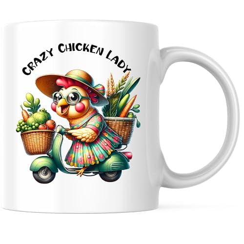 Bliss Monkey Co. Crazy Chicken Lady Coffee Mug - Funny Gardening Mug - Chicken Lover Gift - 11 Ounce Coffee Mug - Premium Ceramic - Design Printed On Both Sides - BMCM02923