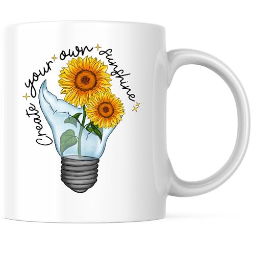 Bliss Monkey Co. Create Your Own Sunshine Coffee Mug - Sunflower Design - Inspirational Quote 11 Ounce Coffee Mug - Premium Ceramic - Design Printed On Both Sides - BMCM02883