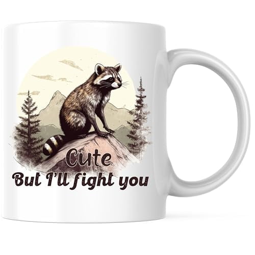 Bliss Monkey Co. Cute But I'll Fight You Raccoon Coffee Mug - Funny Raccoon Wilderness Coffee Mug - 11 Ounce Coffee Cup - Premium Ceramic - Design Printed On Both Sides - BMCM02461