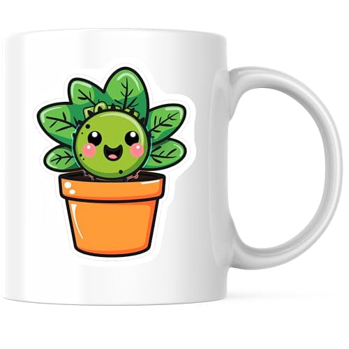 Bliss Monkey Co. Cute Plant Character Coffee Mug - Adorable Cactus Pot Design Mug - 11 Ounce Fun Greenery Cup - Premium Ceramic - Design Printed On Both Sides - BMCM04268