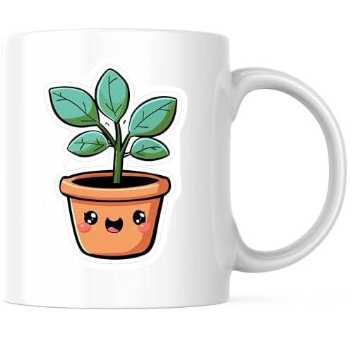Bliss Monkey Co. Cute Plant Coffee Mug - Funny Kawaii Plant Pot Coffee Mug - 11 Ounce Ceramic Cup - Premium Ceramic - Design Printed On Both Sides - BMCM04272
