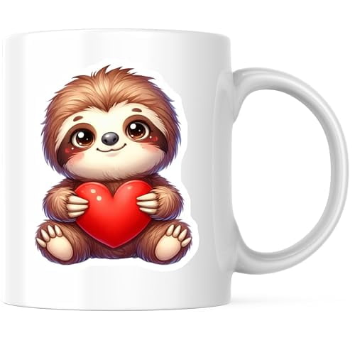 Bliss Monkey Co. Cute Sloth Holding Heart Coffee Mug - Adorable Animal Lover Coffee Mug - 11 Ounce Illustrated Mug for Any Beverage - Premium Ceramic - Design Printed On Both Sides - BMCM03647