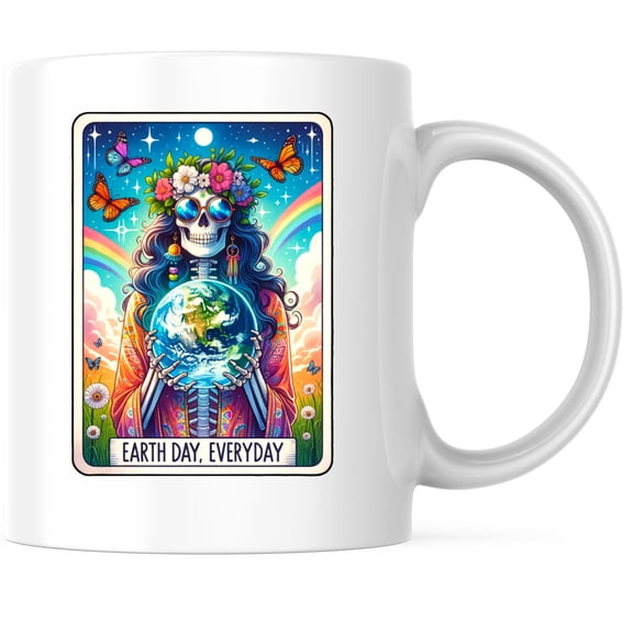 Bliss Monkey Co. Earth Day, Everyday Tarot Card Coffee Mug - Earth Lover Hippie Mug - 11 Ounce Coffee Mug - Design Printed On Both Sides - Glossy Ceramic - Microwave & Dishwasher Safe - BMCM01397
