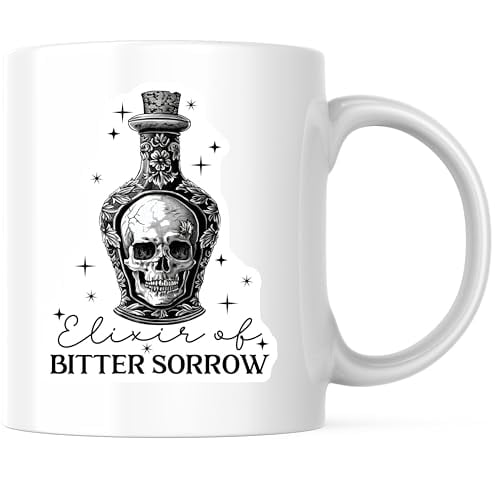 Bliss Monkey Co. Elixir of Sorrow Coffee Mug - Skull Potion Mug - Gothic Home Decor 11 Ounce Coffee Mug - Design Printed On Both Sides - High Quality Ceramic - BMCM3448