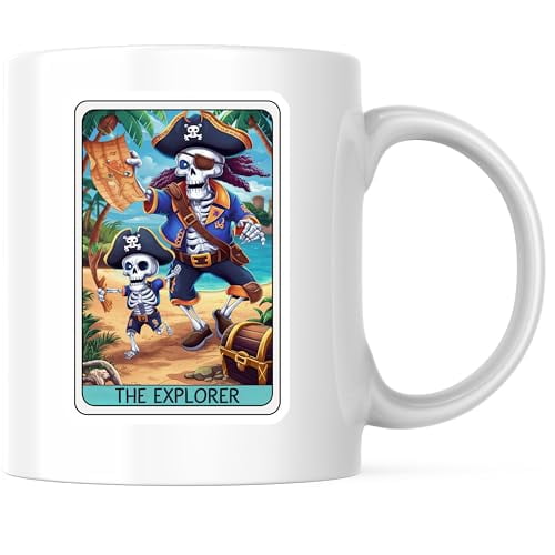 Bliss Monkey Co. The Explorer Skeletons Pirate Map Coffee Mug - Fun and Playful Design - 11 Ounce Ceramic Cup - Premium Ceramic - Design Printed On Both Sides - BMCM04455