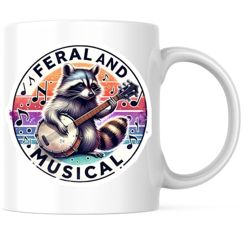 Bliss Monkey Co. Feral Raccoon Banjo Musical Coffee Mug - Cute Animal Lover Coffee Mug - 11 Ounce Fun Design Mug - Premium Ceramic - Design Printed On Both Sides - BMCM04541