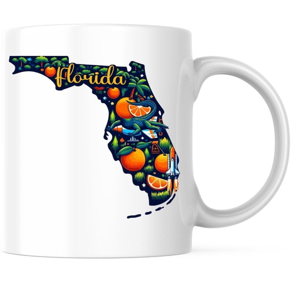 Bliss Monkey Co. Florida State Shape Coffee Mug - FL State Mug - Choose From 50 States - 11 Ounce Coffee Mug - Design Printed On Both Sides - Glossy Ceramic - Microwave & Dishwasher Safe - BMCM01242
