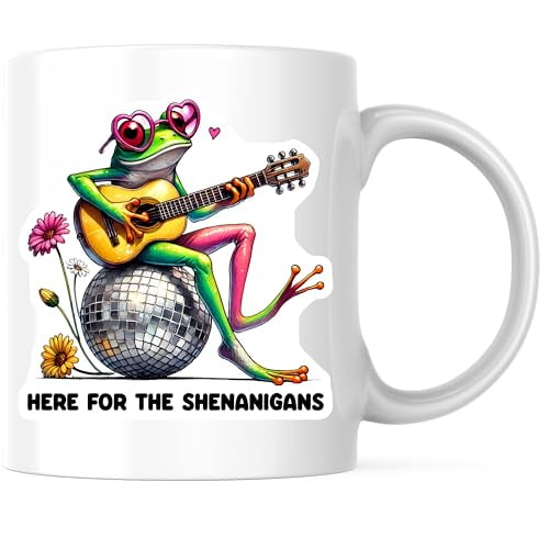 Bliss Monkey Co. Funny Frog Coffee Mug - Here For the Sheigans - 11 Ounce Ceramic Cup - Cute Animal Design - Best Coffee Mug - Premium Ceramic - Design Printed On Both Sides - BMCM03721