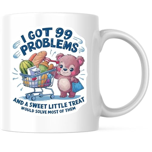 Bliss Monkey Co. Funny Sassy Coffee Mug - I Got 99 Problems Sweet Treat - Cute Bear Drinking Mug 11 Ounce - Premium Ceramic - Design Printed On Both Sides - BMCM04555