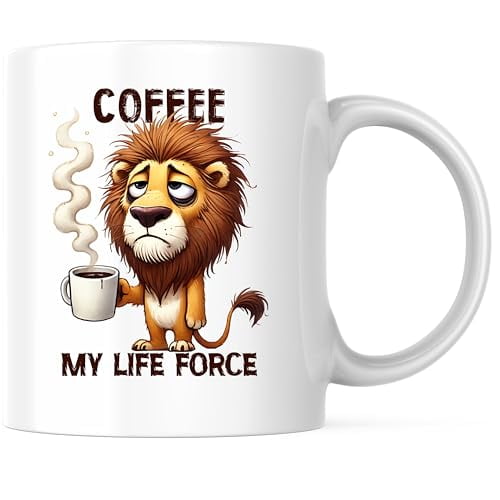Bliss Monkey Co. Funny Sassy Lion Coffee Mug - My Life Force Coffee - Cute Animal Coffee Cup 11 Ounce - Premium Ceramic - Design Printed On Both Sides - BMCM02777