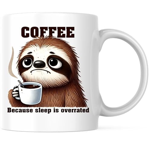 Bliss Monkey Co. Funny Sleepy Sloth Coffee Mug - Cute Animal Design - Humorous Morning Coffee 11 Ounce Coffee Mug - Premium Ceramic - Design Printed On Both Sides - BMCM02766